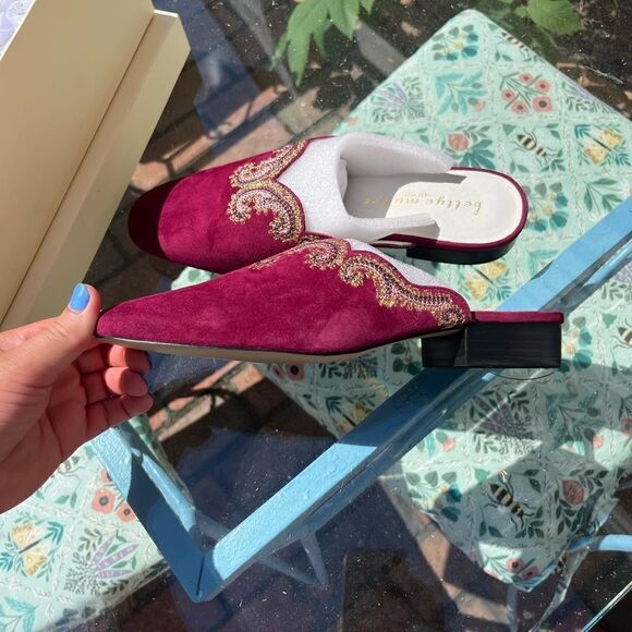 Anthropologie Bettye Muller Fortune Embroidered Suede Mules NIB - Picture 7 of 10